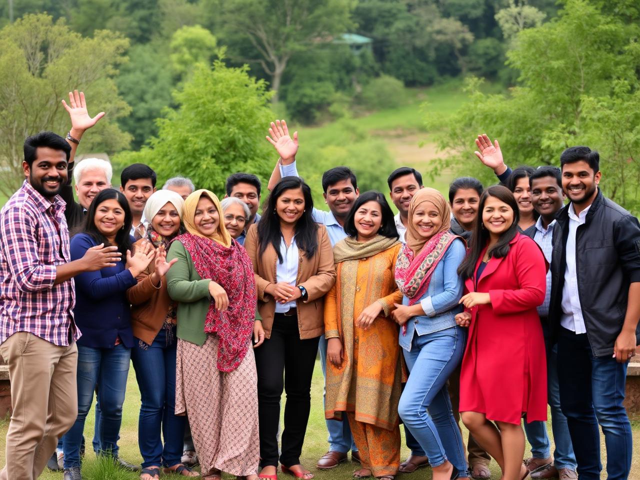 A diverse community group celebrating together